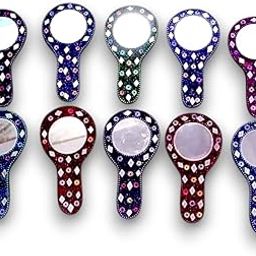 Indianstore4all Decorative Markup Mirror- | Wood Multicolor Decorative Hand Mirror for Ladies, Makeup Mirror- for Women (Pack of 10pc) (Multicolor, Round, Framed)-image-63