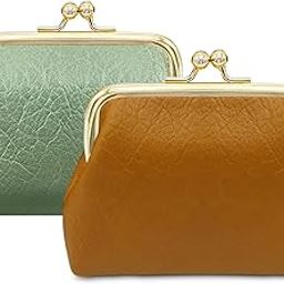 2pcs Coin Purse Small Size Pu Leather Elegant Change Pouch with Metal Kiss Lock Clasp Mini Cute Vintage Snap Closure Wallet Clutch Purse Bulk for Women Ladies Girls Men Childs Kids,-16