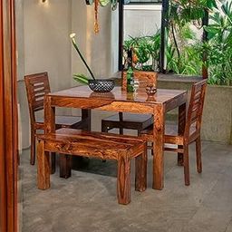 The Lovely Creation Modern Furniture Solid Sheesham Wood 4 Seater Dining Table Set Dining Table with 3 Chairs & 1 Bench Dinner Table Set for Dinning Room Home,Hotel and Office (Honey Teak)-image-61