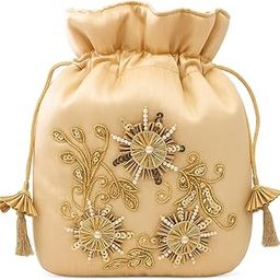 Silk Potli Bag for Women with Intricate Hand Embroidery & Pearl Detailing – Ideal Potli Purse for Wedding, Ethnic Looks, Return Gifts & Festive Functions – Lightweight Batua Style (Beige)-image-38