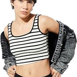 Women Cotton Regular Fit URB_N Striped Crop Tank Top-image-32