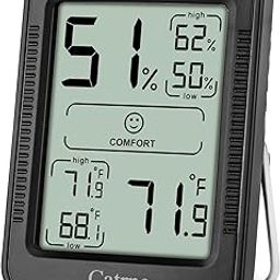 Digital Hygrometer Indoor Thermometer for Home,Room Thermometer with Temperature Gauge and Humidity Gauge,Temperature Humidity Meter Indoor with Maximum and Minimum Records, Black CRN101-30