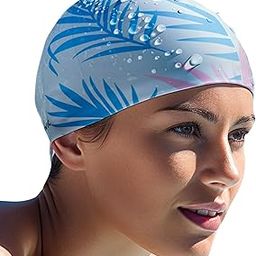 Slovic Swimming Cap for Men & Women [White-Leaf] | Swimming Caps for Women with Long Hair | Swimming Accessories for Men & Women |Unisex & Waterproof Silicon Cap to Prevent Chemical Damage | Free Size-image-90