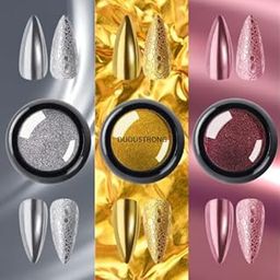 Nail Art Kit Box, Rose Gold, Gold, Silver Chrome Powder, Aurora Chrome Pigment Mirror Powder, Pearl Glitter, Nail Art Dust Design, Nail Decoration Accessories, DIY Manicure Trending for Women Girls-39