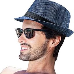 Fedora Hat for Sun Protection Beach Hat for Men and Women (Free Size) 1Pcs Blue-image-32
