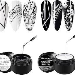 THR3E STROKES 10G BIG SIZE Professional Black and White Spider Gel for Nail Art - Elastic, Easy-to-Use Nail Art Combo Set - Long-Lasting Nail Design Supplies for Creative Manicures and Nail Artistry (pack of 2)-46