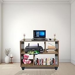 AAROORA SIGA Engineered Wood Record Storage Cube | 4 Shelf Bookcase Storage Large Unit | Compact, Versatile & Stylish Home Decor | Modern Table, Walnut Finish-image-49