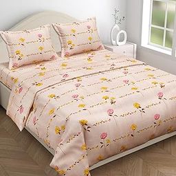 BSB HOME Kingston Collection Super King Size Bedsheets with 2 King Size Pillow Covers| Luxury Soft Sheets (3pcs Set) |108x108 inches, Leaf Printed (Floral, Beige and Yellow)-image-65