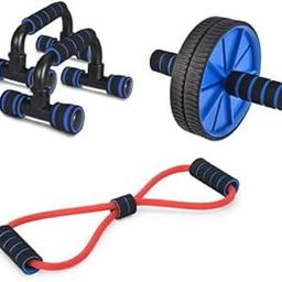 LIVOX Double Wheel Abs Roller Push UP Bar and Chest Expander Resistance Band Gym Equipment Set for Home Workout (Multicolor, Combo of 3)-16