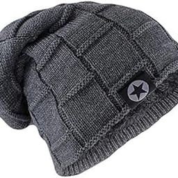 Fur Inside Grey Star Sport Self Design Men and Women Snow Proof Woolen Cap Inside Fur Warm Winter Soft Beanie Cap-8