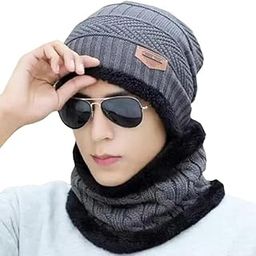 Gray Woolen Cap Neck Set for Men and Women, Winter-image-95