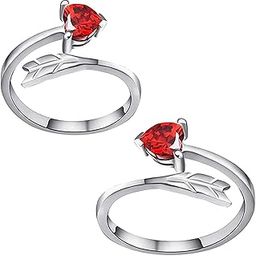 Rhodium Plated Blush Red Love Heart Arrow Adjustable Toe Ring Made With Cz Stone For Women TR10001008-picture-11