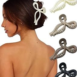 4 PC Bow Hair Clips Claw Clip for Women Nonslip Large Thin and Thick Strong Hold Bows Butterfly Matte Black Cute Medium Long Curly Elegant Styling Accessories girls-image-43