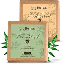 Nat Habit Neem & Sandalwood De-Tan Bath Soap Combo|Cold-Processed Ayurvedic Soaps with Neem Actives & Rakt Chandan | Antibacterial, Anti-Inflammatory, Body Acne,Tan Removal & Skin Brightening |125g Each-image-36