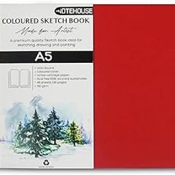 NOTEHOUSE A5 Sketchbook 140 GSM,96 Pages Spiral-Bound Landscape Drawing Book, Thick Professional-Grade Premium Acid-Free Smooth White Cartridge Paper Notebook for Artist Painting (Red,14x21cm)-2