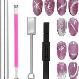 THR3E STROKES 4Pcs Cat Eye Magnet for Nails, Nail Magnets Cat eye Magnet for Nails Art, Double-Head Nail Magnetic Cat Eye Gel Nail Polish Magnet Wand Strong Suction Board Nail Manicure Tool Set for Salon DIY Home (4 PCS BIG SET)-13