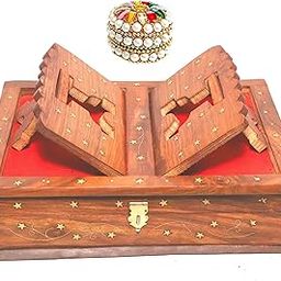 Handmade Wooden Holy Book Stand - Foldable Rehal Holy Books Book Box | Quran Sharif Quran Box Granth Pooja Bhagwat Ramayan Holder Rihal Bible Gita Ramayanam WITH Small Box-image-54