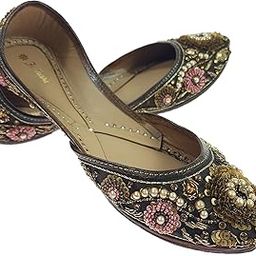 Women's Bergenia Gold Genuine Soft Leather Embroidered Jutis | Bite and Pinch Free Jutti | Punjabi Formal Juttis | Girl's Wedding Flat Ladies Mojari | Formal Ethnic Juti |-image-11