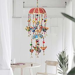 RATHORE HANDICRAFT Rajasthani Multicolor Bird Jhoomer with Bell - Decorative Wind Chimes for Wall & Door Hanging, Ideal Home Decor & Gift Showpiece (Sky Blue)-image-94