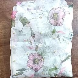 JoJo Creations Organza Printed Fabric 44 inch Wide 2.5 Meters Off White.-image-58