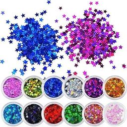 WorldWesties 12 Colors Holographic Nail Art Star Shape Sequin Glitter for Nail Art Decoration Wedding, Birthday, Party, Festival Decorations-image-98
