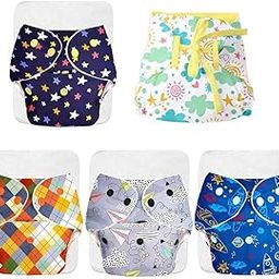 superbottoms Basic Pack Of 4 Assorted Cloth Diaper For Baby & 1 Dry Feel Langot (Fits 0-5 Kg)|Washable & Reusable Cotton Diaper For 0-3 Yrs|Freesize,Adjustable|Reduces Rash|With 4 Quick Dry Pad/Insert-7