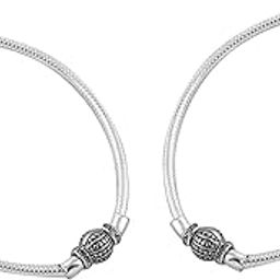 Stretch Fit Rhodium Finish Payal Set |Antique Beaded Anklets for Women & Girls |Comfortable Everyday Wear – OSSP-0687-OXIR ANKLET-image-44