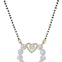 Gold & Rhodium Plated Captivating Circular Pendant Mangalsutra Chain with Black Beads & White Crystals for Women-image-57