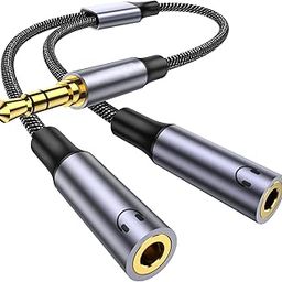 Mizi Headphone Splitter 3.5mm Stereo to Dual 3.5mm Female Jack Audio, Extension Cable Y Splitter Compatible With iPhone Samsung iPad Tablet Laptop - Grey-24