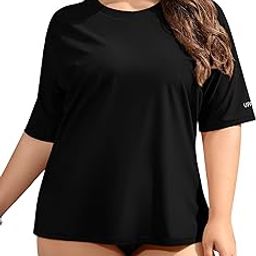 Women Plus Size Rash Guard Short Sleeve Rashguard UPF 50+ Swimming Shirt-picture-12