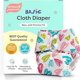 BASIC Cloth Diapers for Babies l New Trimmer Version l Adjustable & Washable Cotton Diaper l Rash Free Reusable Diaper for New Born Baby l Comes with a Quick Dry Pad l 3M - 3Y | 5-17kgs-14