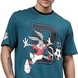 bewakoof Official Looney Tunes Merchandise Bugs Bunny Men's 100% Cotton Graphic Print Oversized Fit Round Neck T-Shirt-picture-25