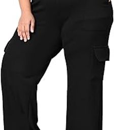 Women's Plus Size Ribbed Wide Leg Cargo Pants with Adjustable Drawstring Waist | Side Pockets & Flap Utility Pockets | Cargos Trouser Pant-picture-21