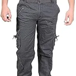 krystle Premium Men's Cotton Relaxed Fit Zipper DORI Slim fit Cargo Jogger Pants (Grey)-picture-17