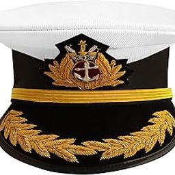 MarinersApp White Peak Cap for Master – Merchant Navy | Officer Dress Uniform Hat with Embroidered Badge | Formal Maritime Headgear for Ship Captain-image-1