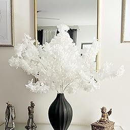 Homesake®Artificial Long Cherry Blossom Branches Decor, 44 Inch Faux Cherry Blossom Flowers for Tall Floor Vase Wedding Home Decoration, Pink for Dinner Table Centerpiece, Set of 2 Sticks, (White)-13