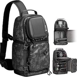 Camera Sling Bag DSLR Sling Pack for Men Women Photographers with Waterproof Raincover Tripod Holder Sling Backpack Camera Bag Backpack Photography Slingpack Crossbody Bag Gray and Black TR-S-43