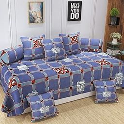 FESTIVAL HOME FURNISHINGS Cotton 400TC Diwan Set (60X90 Inch Bedsheet 16x16inch Cushion Covers 18x28 inch Bolster Covers) Color- Blue Grey Boxes-image-43