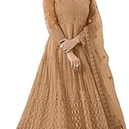 Women Long Gown, Net with Ultra Satin Inner Ethnic Flared Gown for Girl's/Women's Semi Stitched Gown-24
