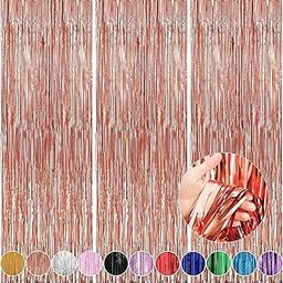 Propsicle Birthday Foil Curtain Pack of 3 Rose Gold 3ftx6ft Fringe Curtains Party Shimmer Backdrop Decoration for Anniversary, Bachelorette, Baby Shower, Bridal Shower | Light-Filtering-image-44
