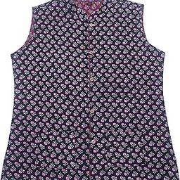 Women's Black Printed Cotton Quilted Reversible Sleeveless Jacket-17