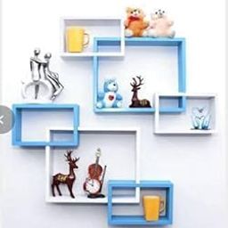 SS.COLLECTION Intersecting Wall Shelf, Modern Display Mount Organiser, Yellow and Black, Set of 2 (Blue & White)-11
