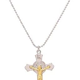 Stainless steel with Gold plated Jesus, 3D cross curicifix stylish chain pendant necklace (SST4833PCMC)-picture-23