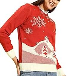 Women Red White Printed Pullover-image-49