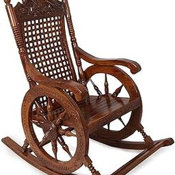 Antique Look Resting Traditional Rocking Chair Wood with Armchair for Indoor, Outdoor & Garden (Sheesham Wood, Brown-image-50