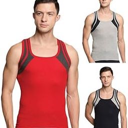 Men's Super Combed Cotton Gym Vest with Sports Style (Pack of 3) (Color May Vary)-image-34