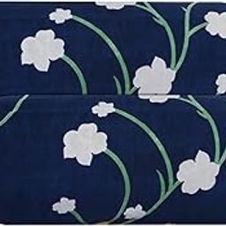 Kuber Industries Floral Print Bolster Cover with Drawstring|Round Bedside Long Pillow Cover|Dewan Pillow Cover Set "16 x 32" |Bolster Cover Set Of 2 (Navy Blue)-18