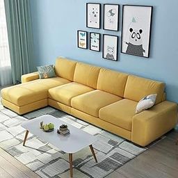 Casaliving - Hudson 5 Seater L Shape Sofa Set for Living Room (Yellow Fabric) Left Side-image-33