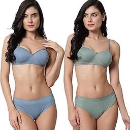 Cotton Lingerie Half Padded Wire Free Bra Panty Set for Women's-picture-35