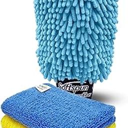 SOFTSPUN Microfiber Single Side 1 Piece Chenille,1700 GSM Sky Blue+20 * 30cm Cleaning Wipe 2Pcs | Multi-Purpose Super Absorbent and Perfect Wash Cleaning for Bike Auto,Cars Both Interior and Exterior-image-84
